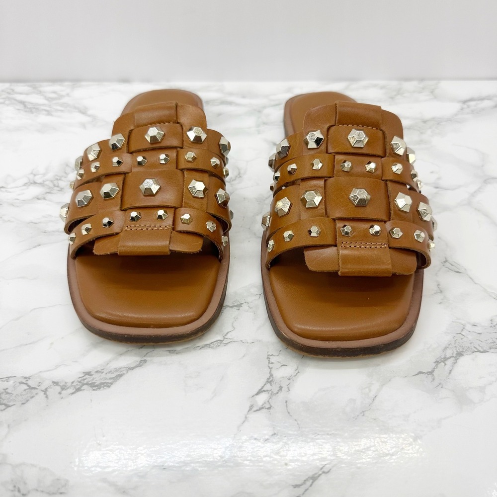 Vince Camuto Neverna Studded Square Toe Leather Slip On Sandals 6.5